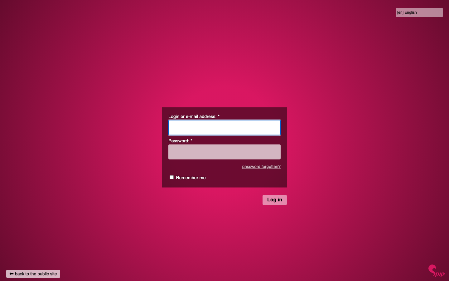 The SPIP sign in page with the Login and Password fields