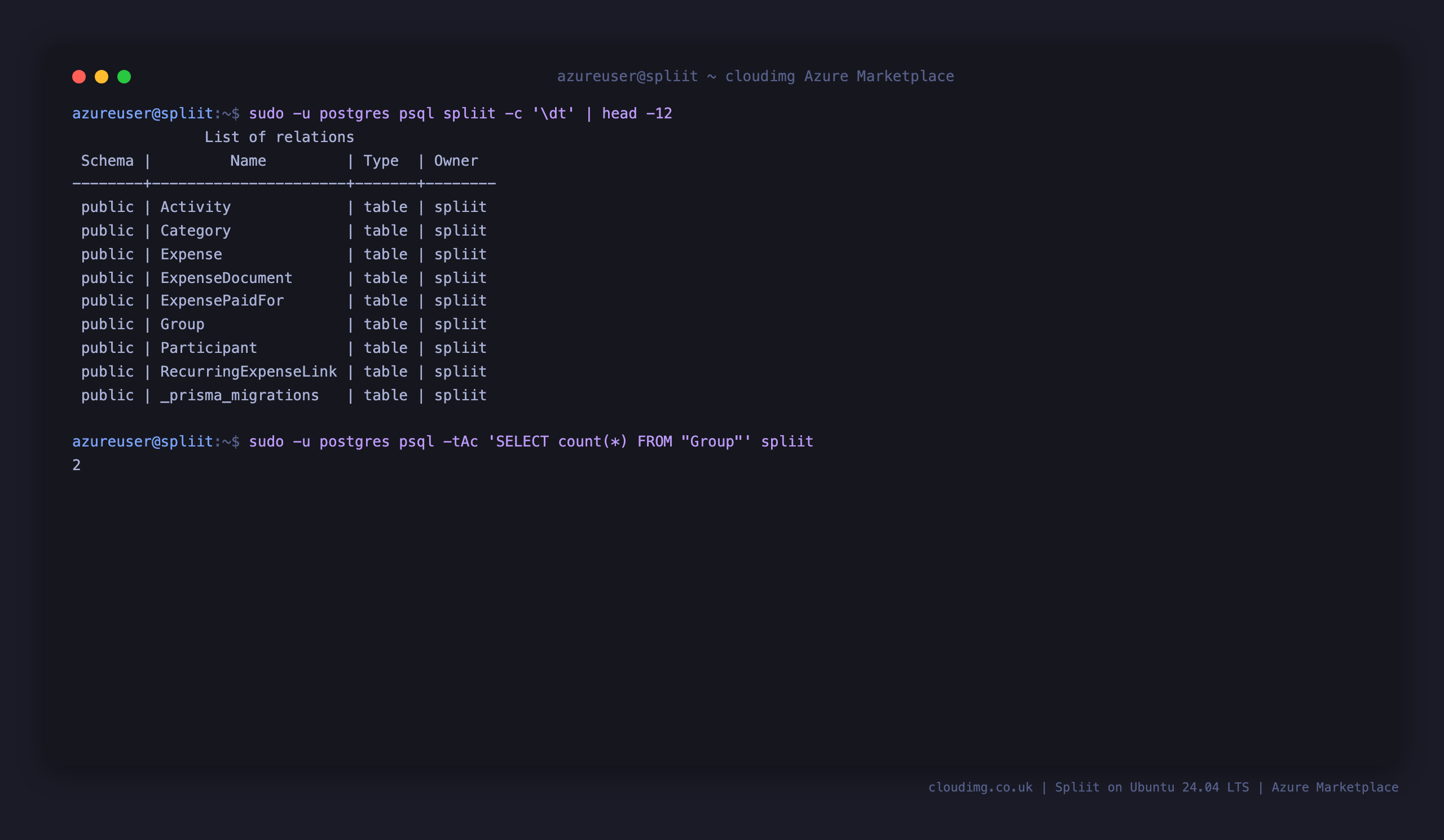 The Prisma managed schema in the local PostgreSQL database