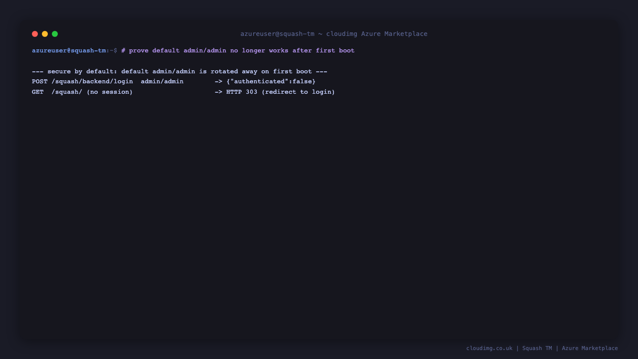 Proof the default admin/admin login is rotated away and auth is enforced