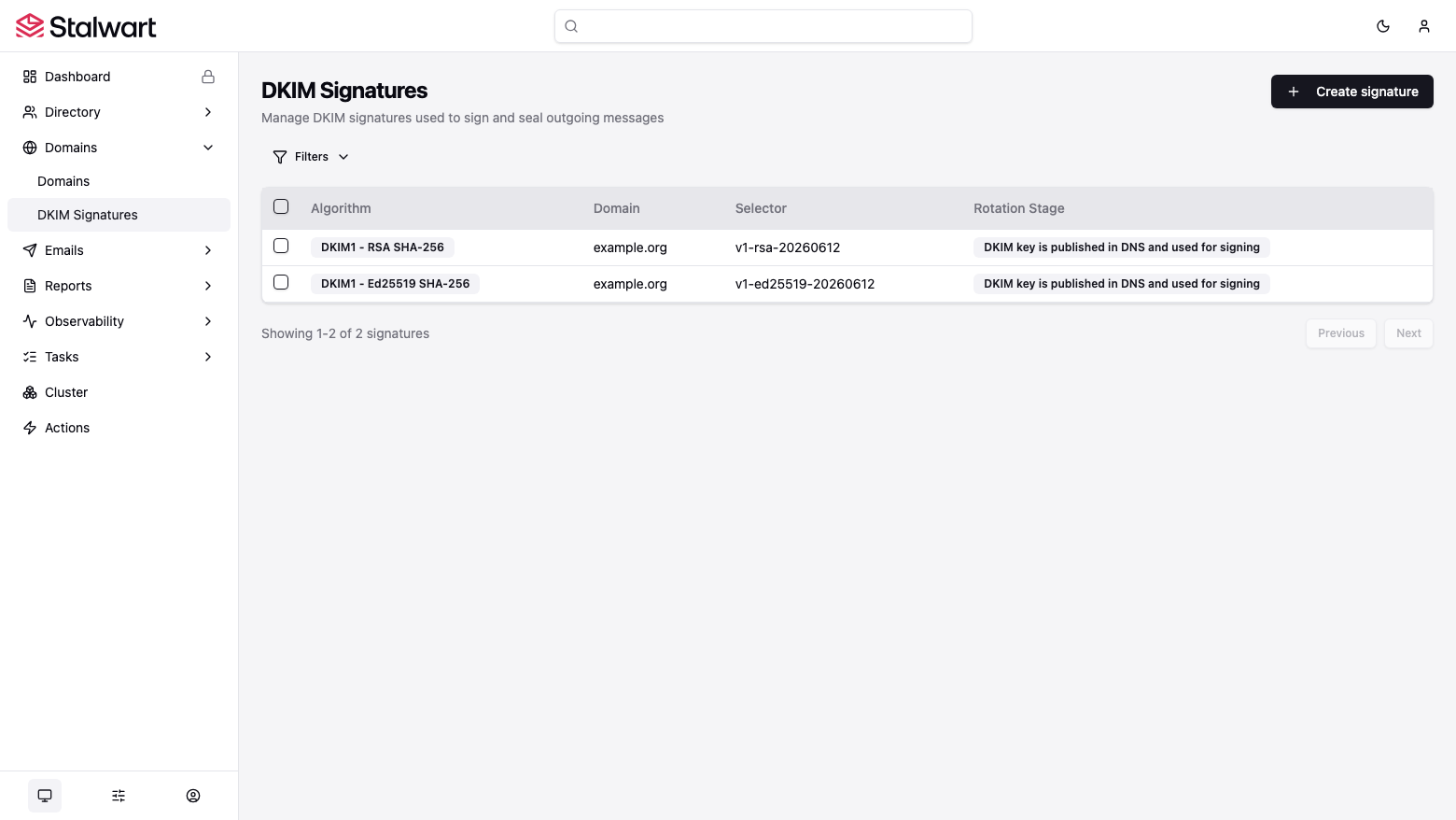 Stalwart DKIM signatures