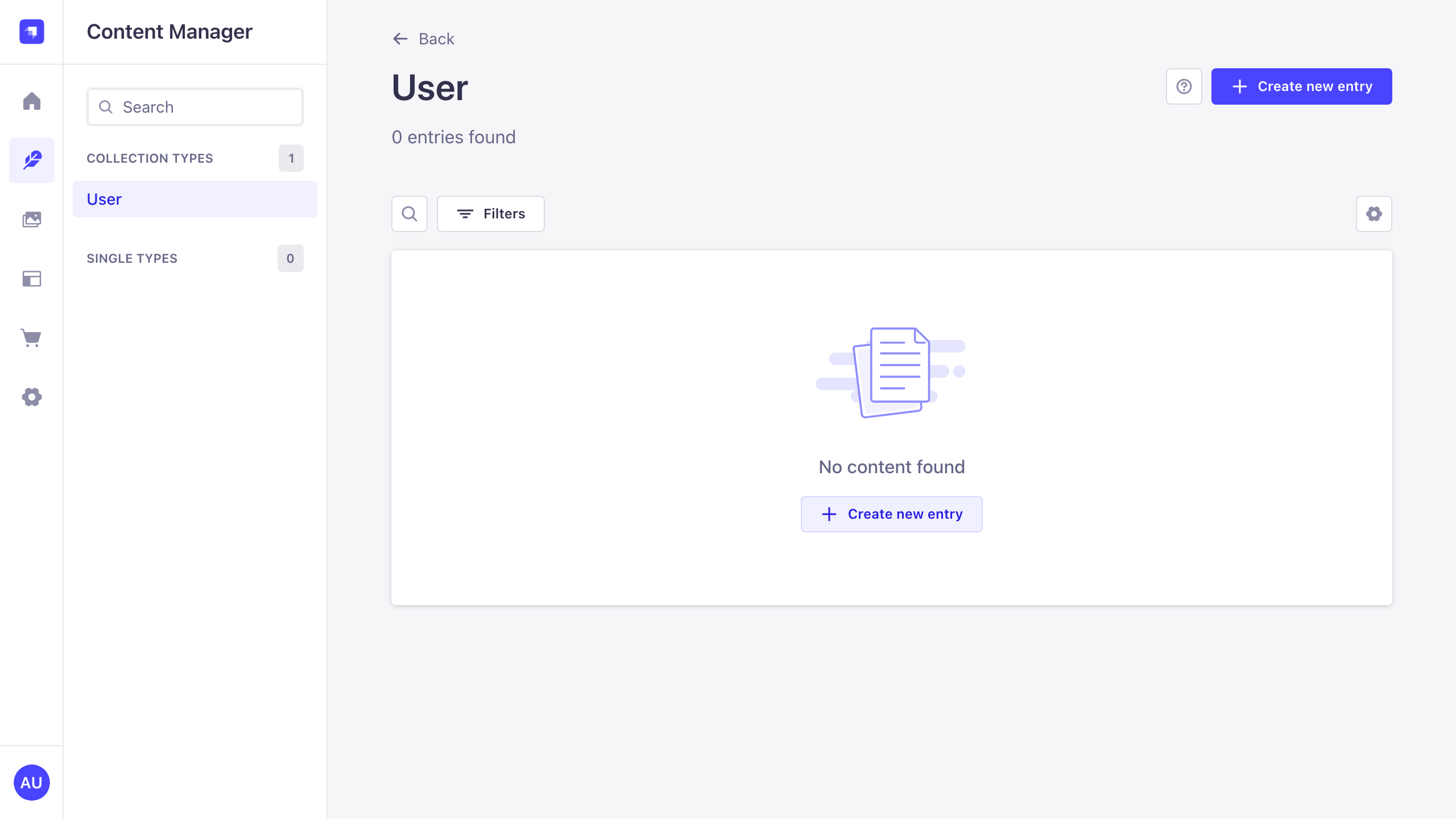 The Strapi Content Manager listing entries for a content type