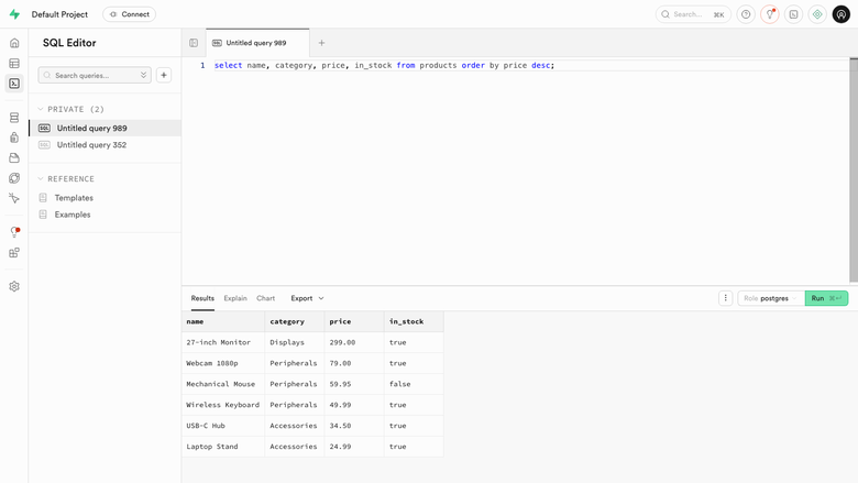 Supabase Studio SQL editor