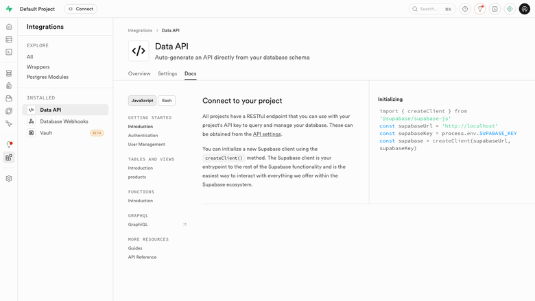 Supabase auto generated API docs