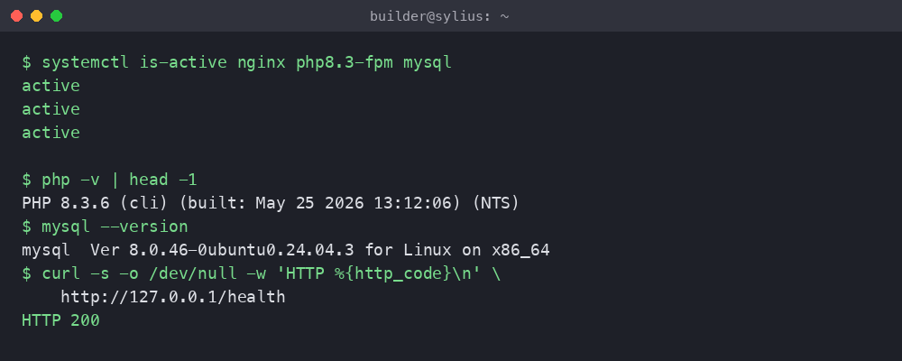 LEMP stack status for Sylius on Ubuntu 24.04