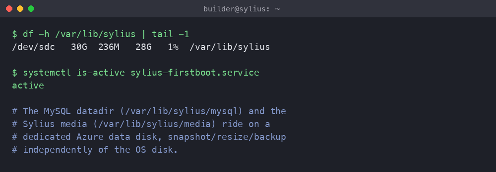 Sylius first-boot service and data disk