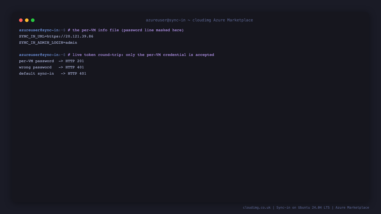 Secure by default: the per-VM info file and a live token round-trip