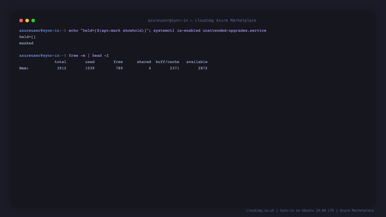 The OS security baseline and the Sync-in memory footprint on Standard_B2s
