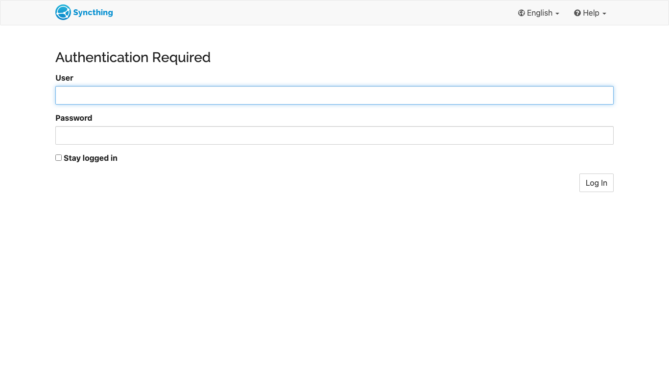 The Syncthing sign in page