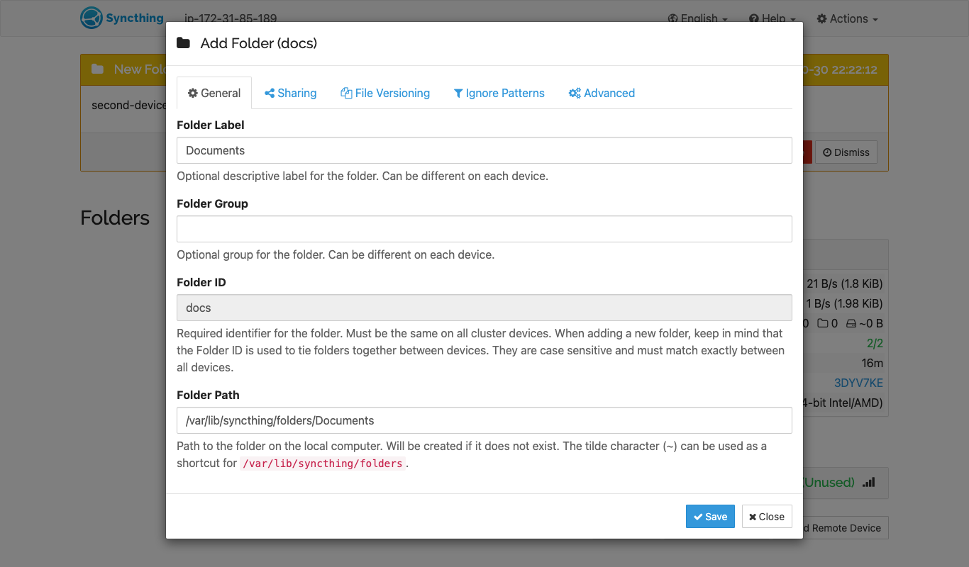 Accepting a shared folder on the instance
