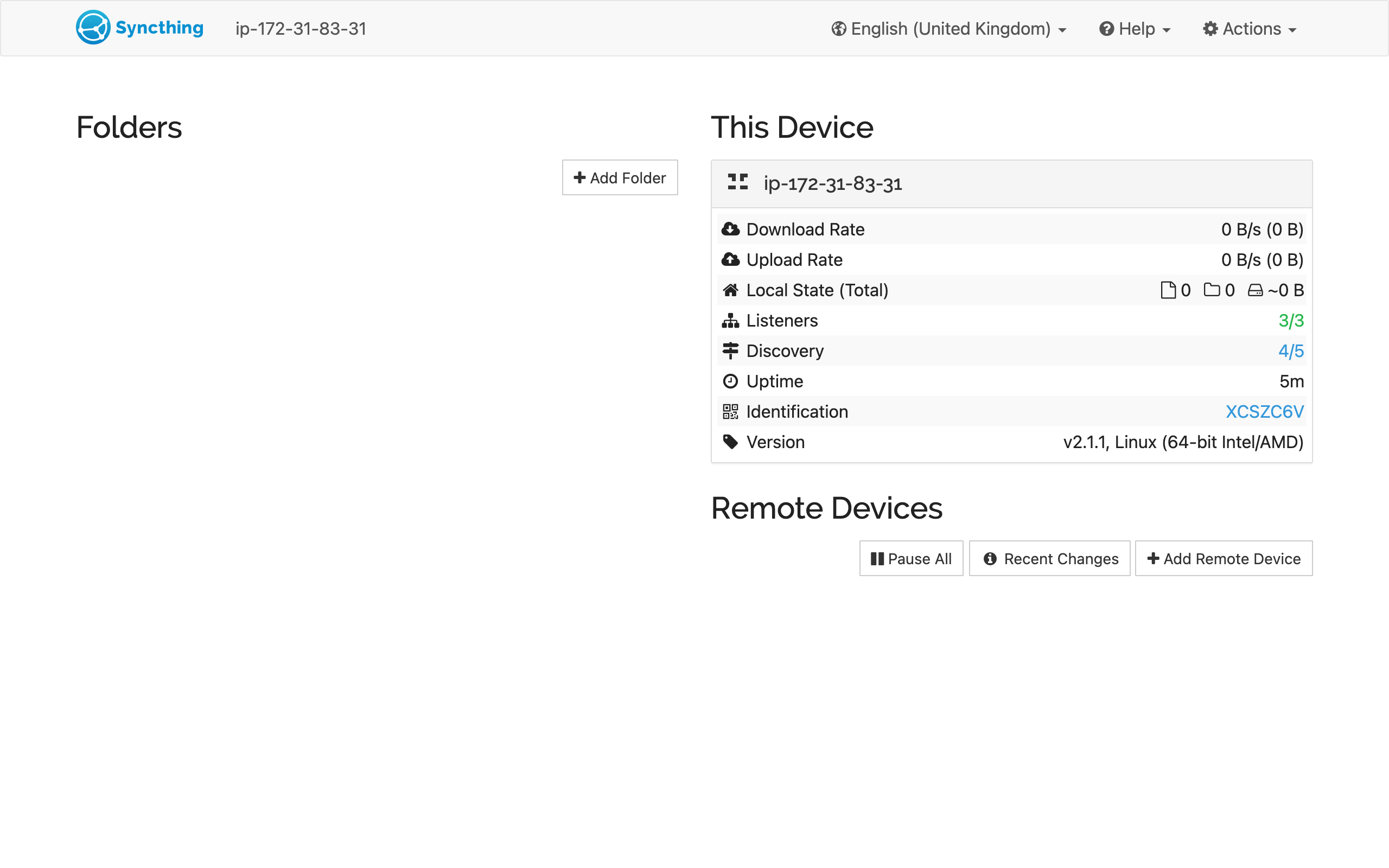Syncthing dashboard