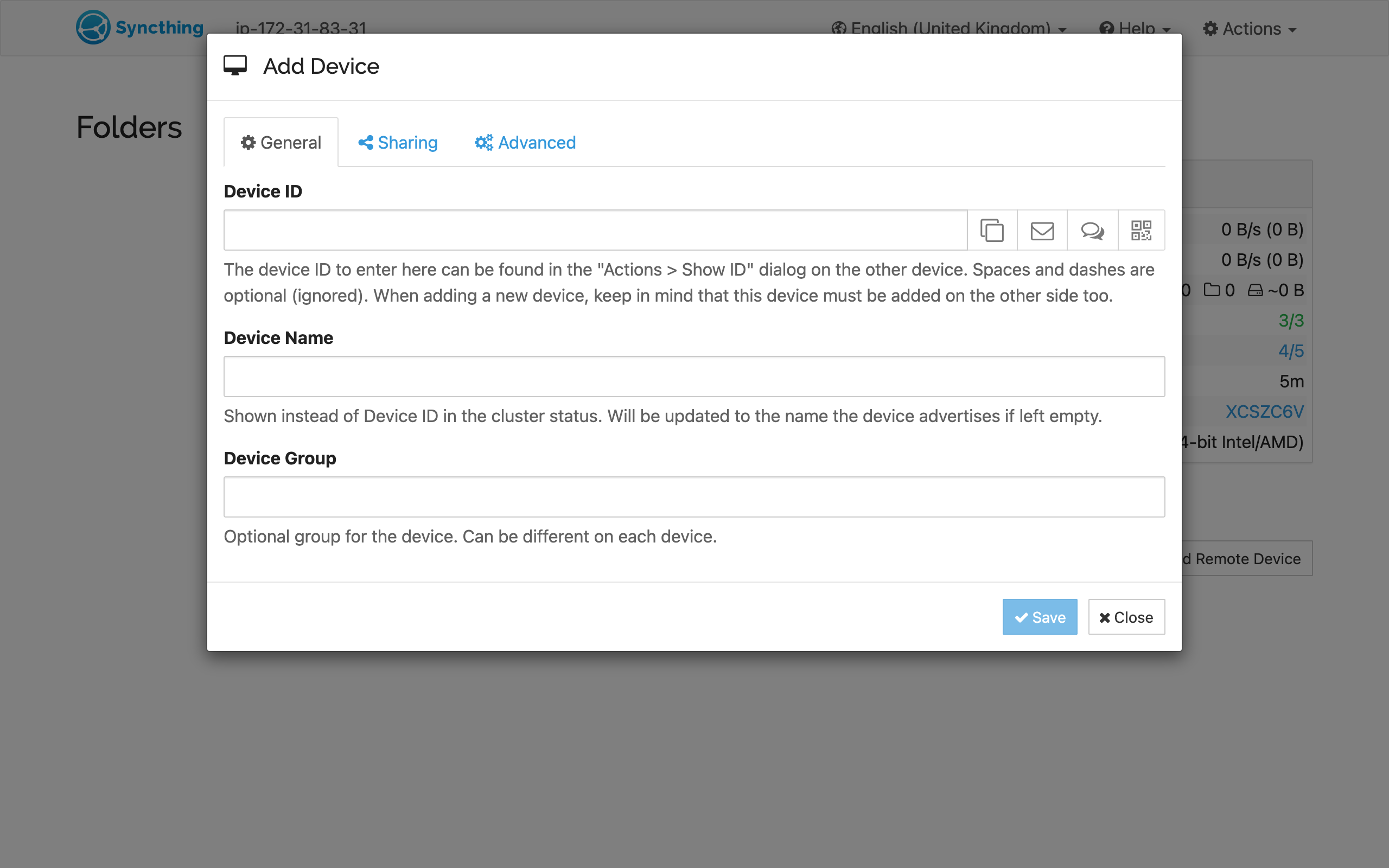 Syncthing add a remote device