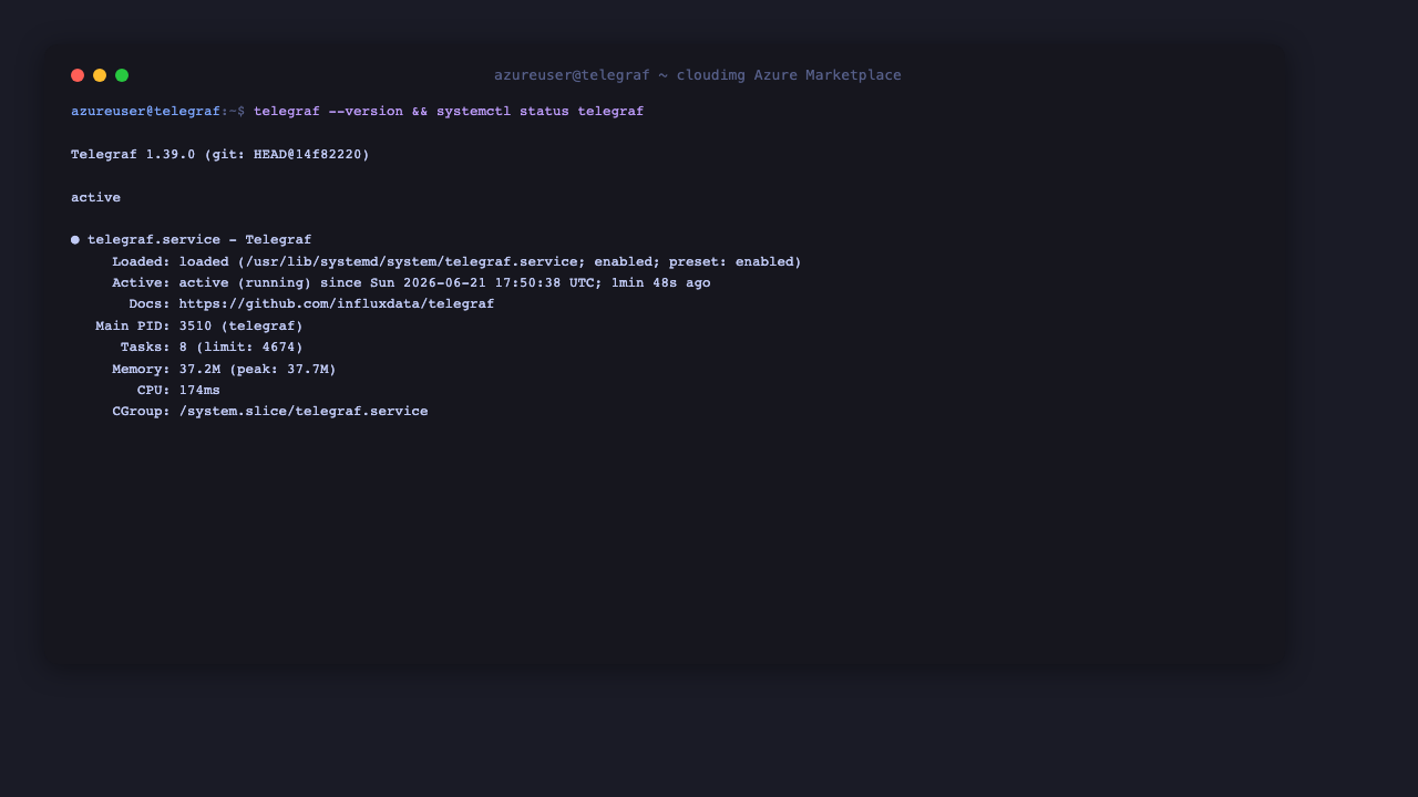 Telegraf version and service status