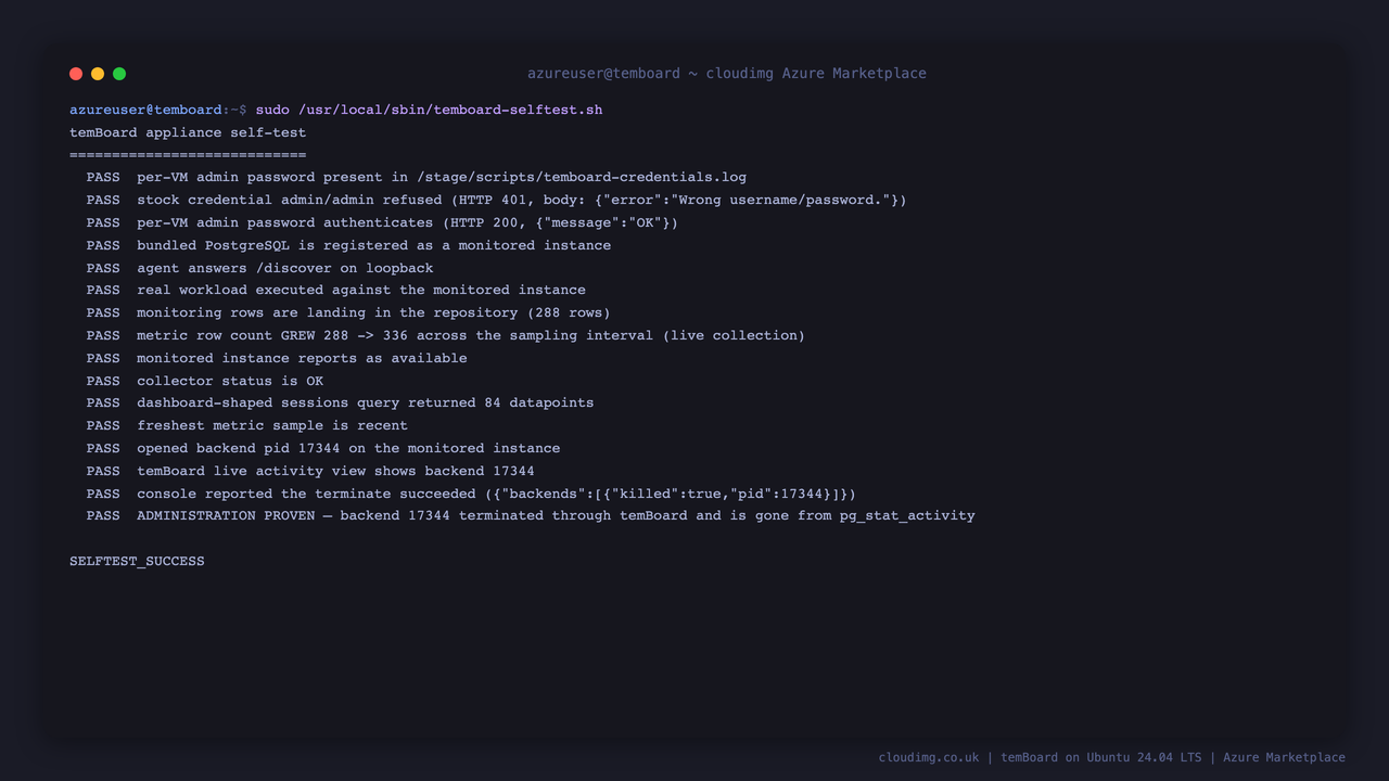 temBoard self-test output