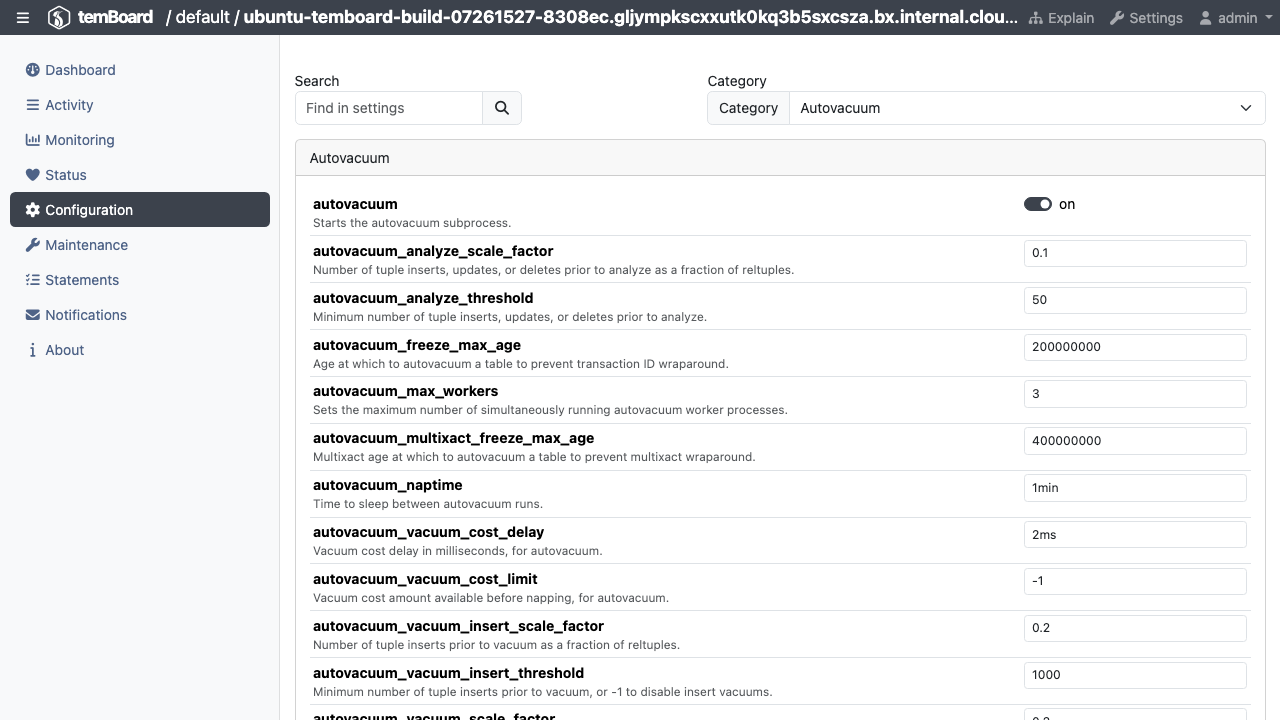 temBoard configuration editor