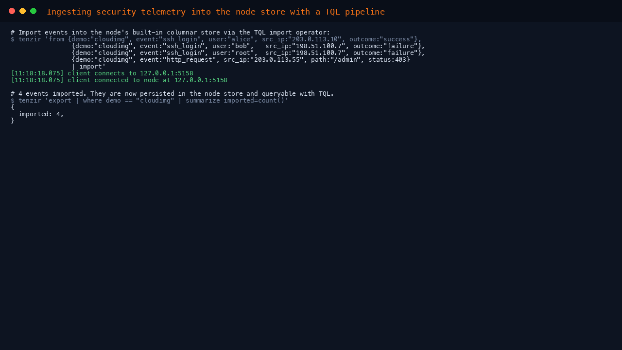 Ingesting security telemetry with a TQL pipeline