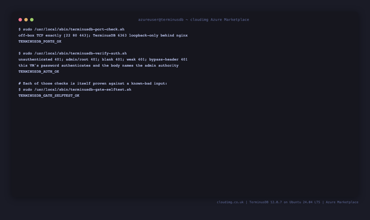 The security posture: anonymous closed, admin/root refused, the per-VM password accepted