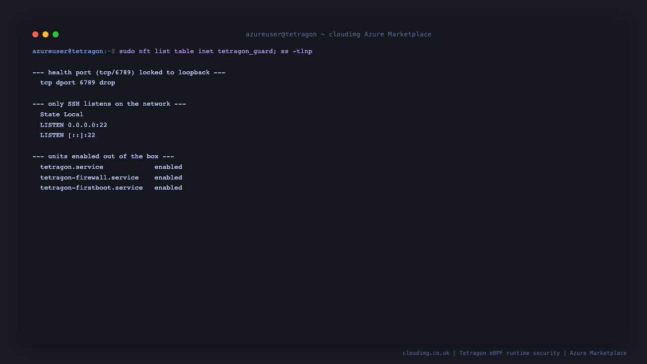 The nftables health-port guard and the SSH-only listener set