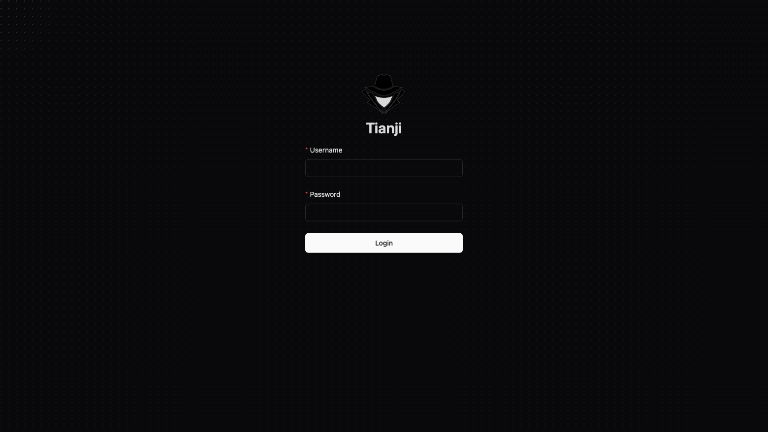 The Tianji sign in page with Username and Password fields and a Login button