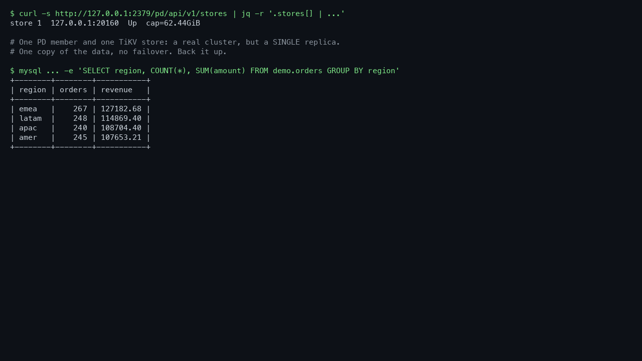 PD's view of the cluster and a real aggregate query result