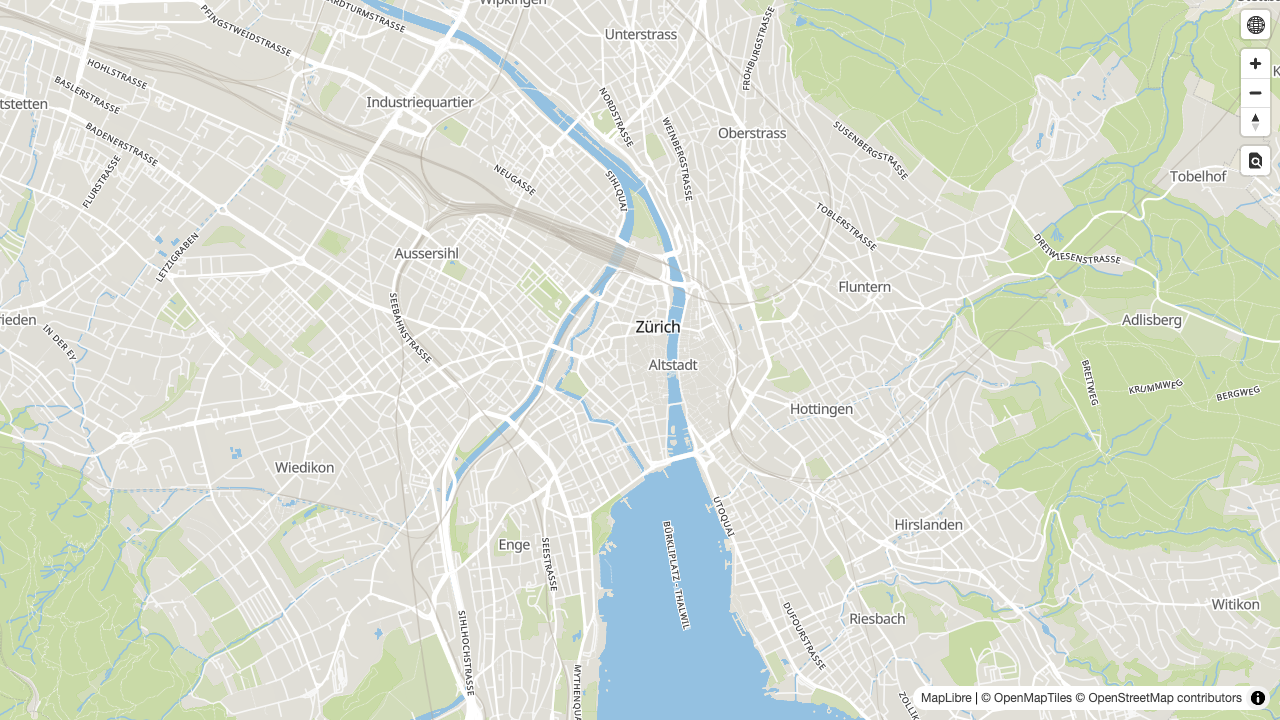 The TileServer GL vector viewer drawing the Zurich sample map with the Basic preview style