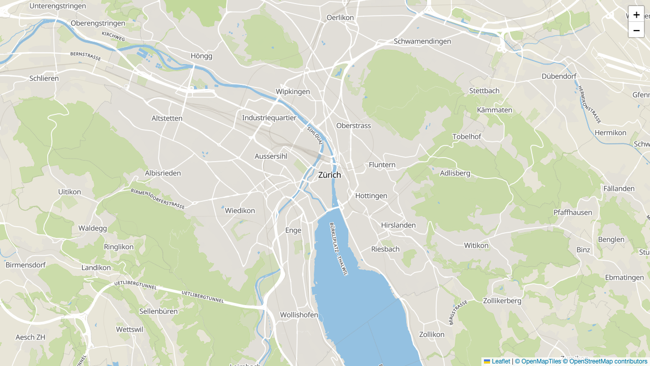 The Leaflet viewer showing raster tiles rendered on the server from the Zurich vector data