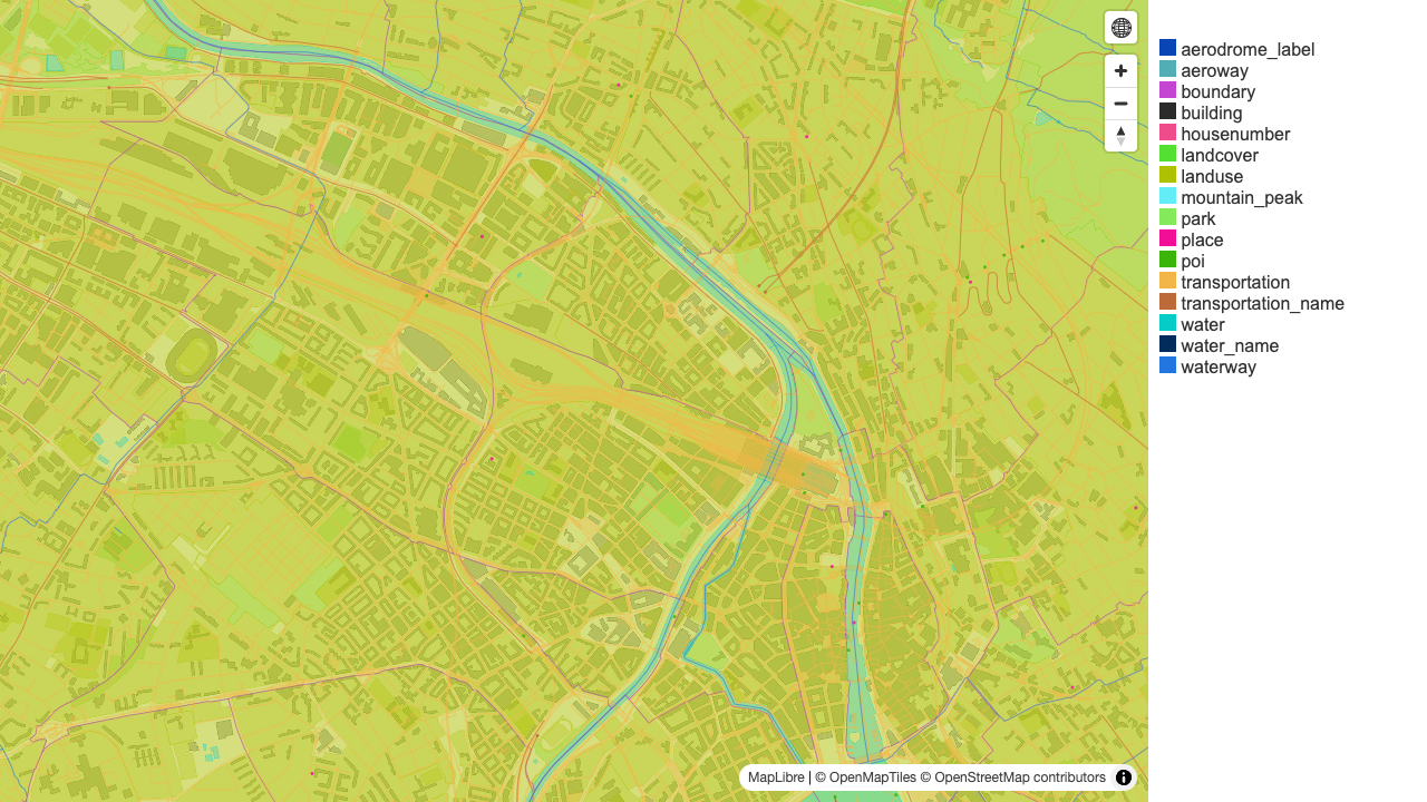 The data inspector showing the OpenMapTiles vector layers of the Zurich extract