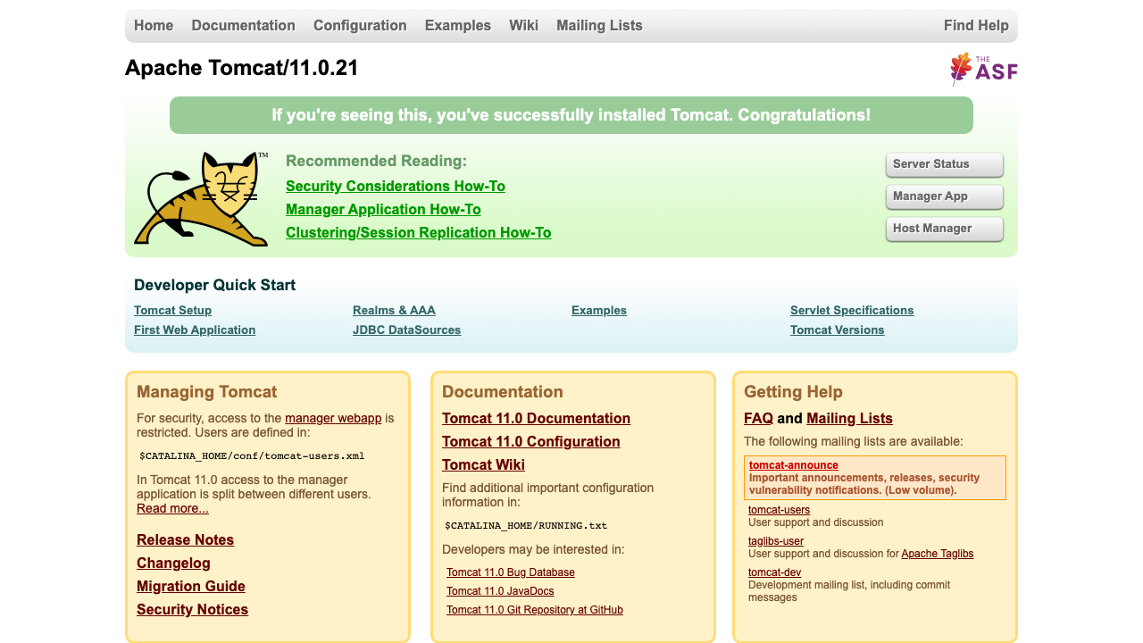 Tomcat 11 default landing page on a freshly deployed cloudimg VM