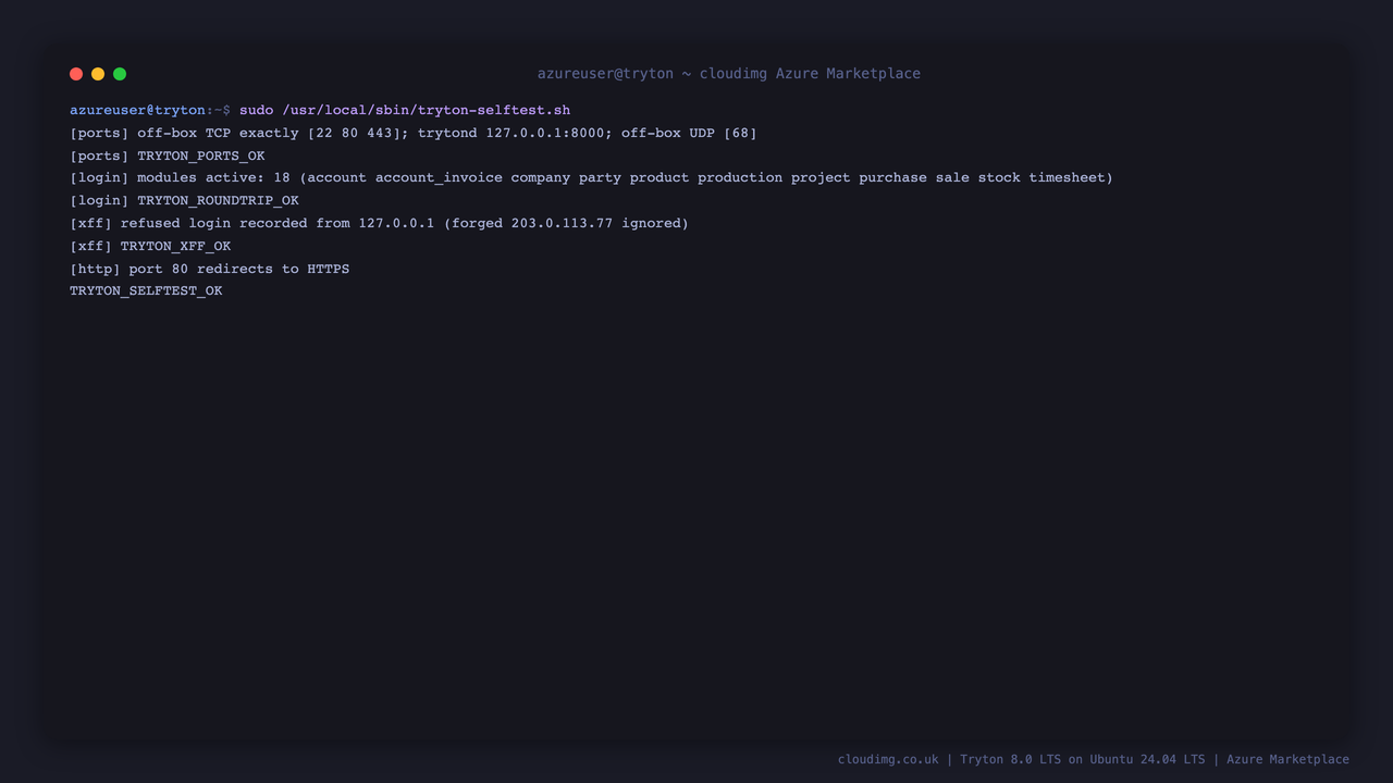 The self-test signing in with the per-VM password and checking the security controls