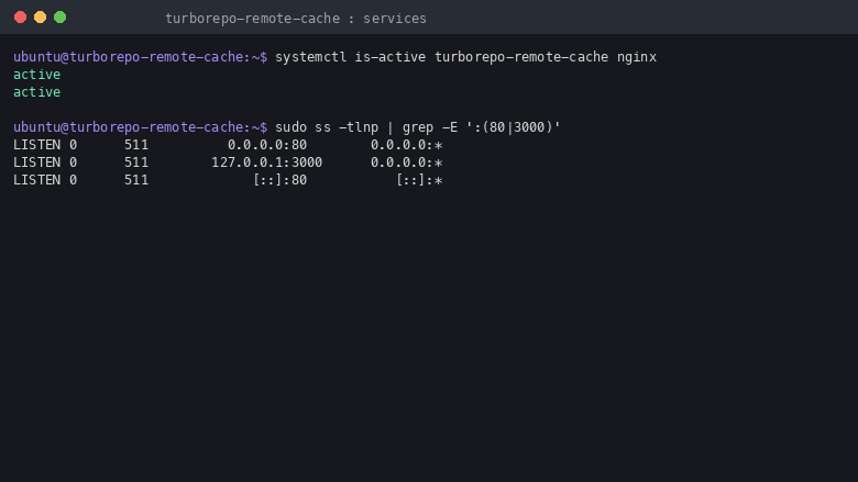 Cache service active, loopback-only listener