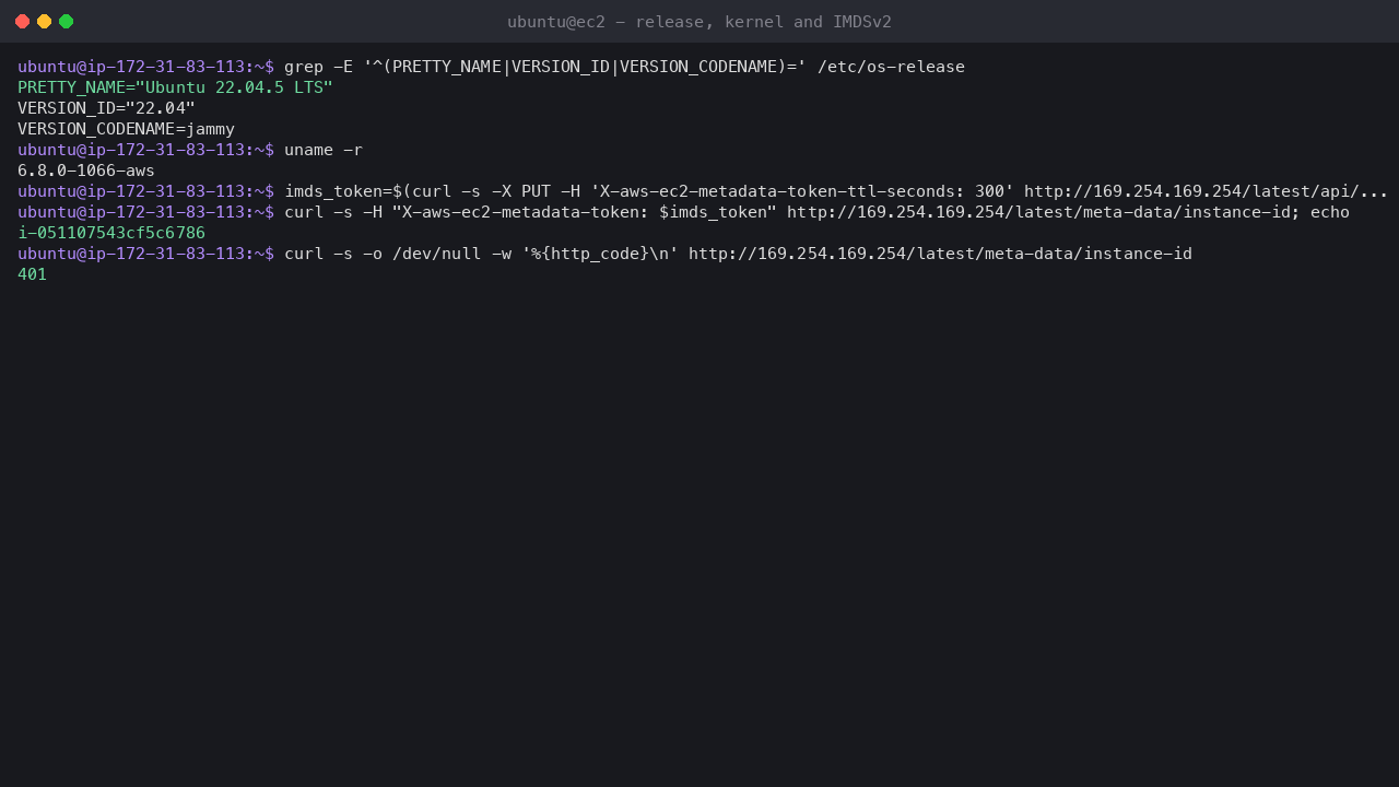 Ubuntu Server 22.04 release, kernel and IMDSv2 check on an EC2 instance