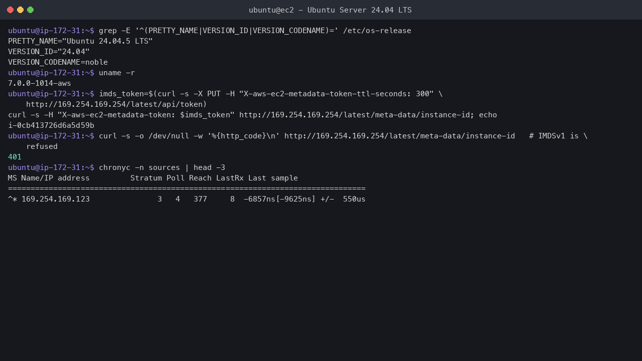 Ubuntu Server 24.04 release, kernel and IMDSv2 check on an EC2 instance