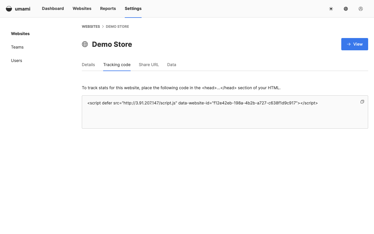Tracking a website in Umami