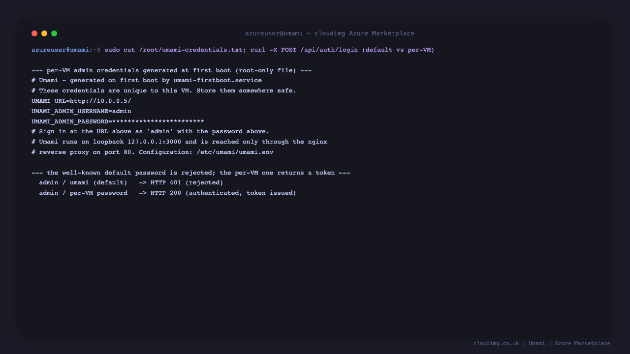 Per-VM administrator credentials generated on first boot