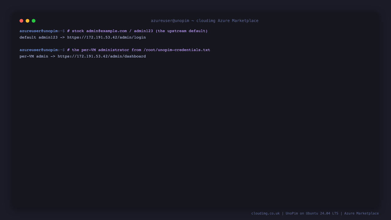 Stock admin123 rejected while the per-VM administrator is accepted