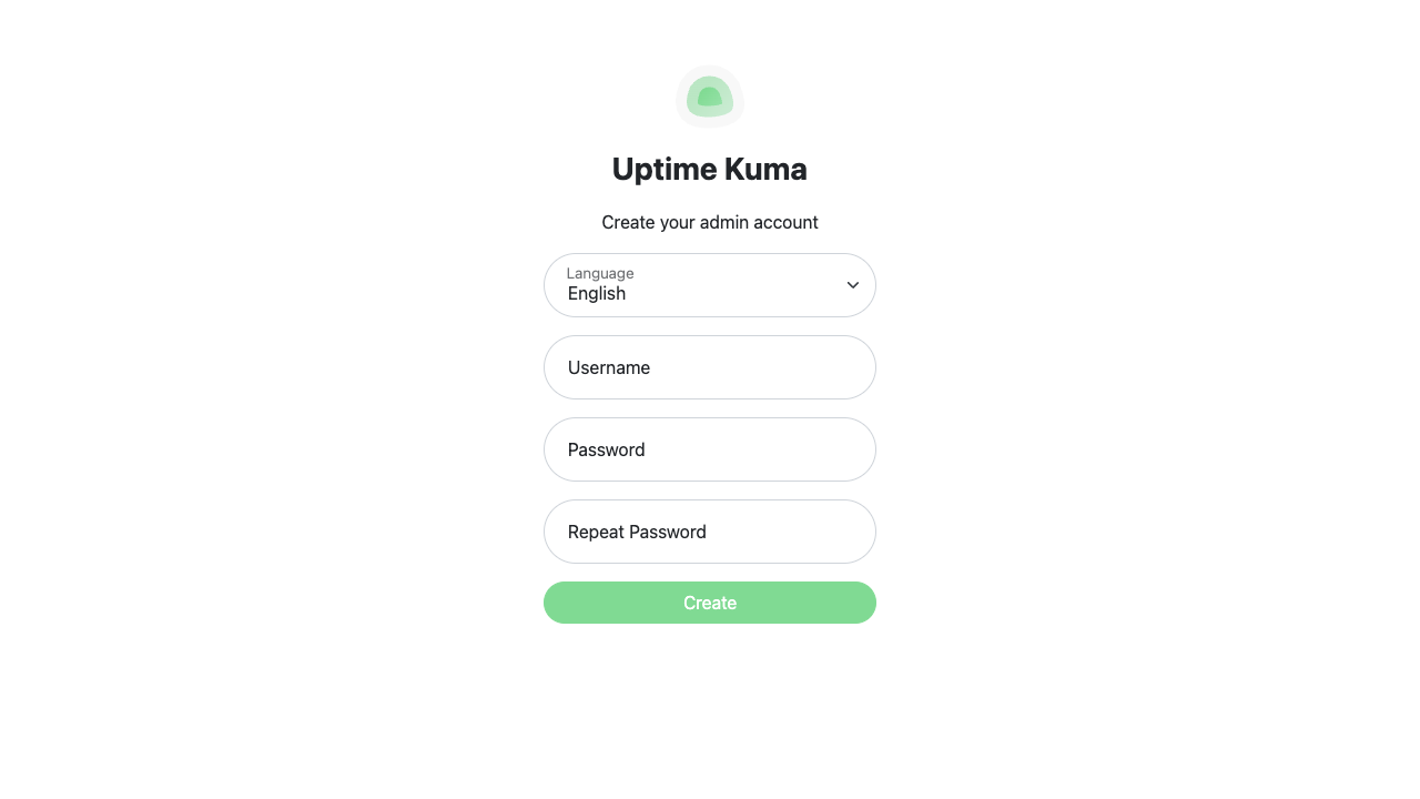 Uptime Kuma first-run setup wizard