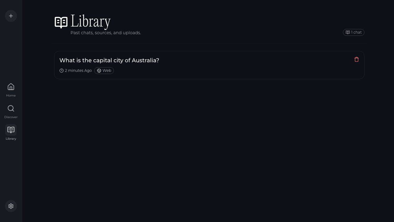 The Library page listing a saved conversation with its web source tag