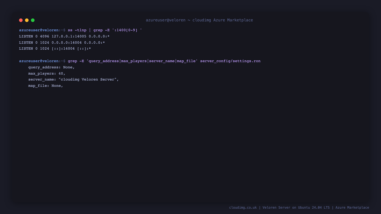 Veloren network posture: game port public, web interface loopback only