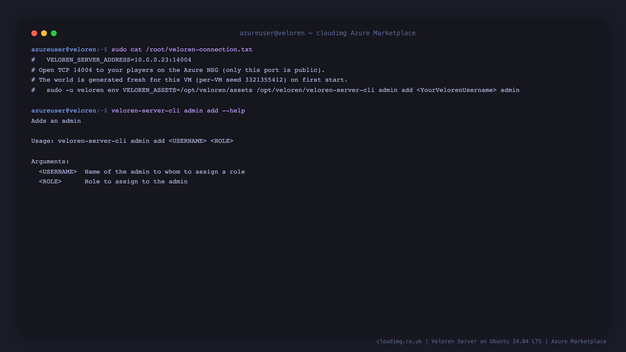 Veloren server address and admin-add command