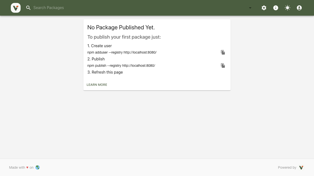 Verdaccio after login