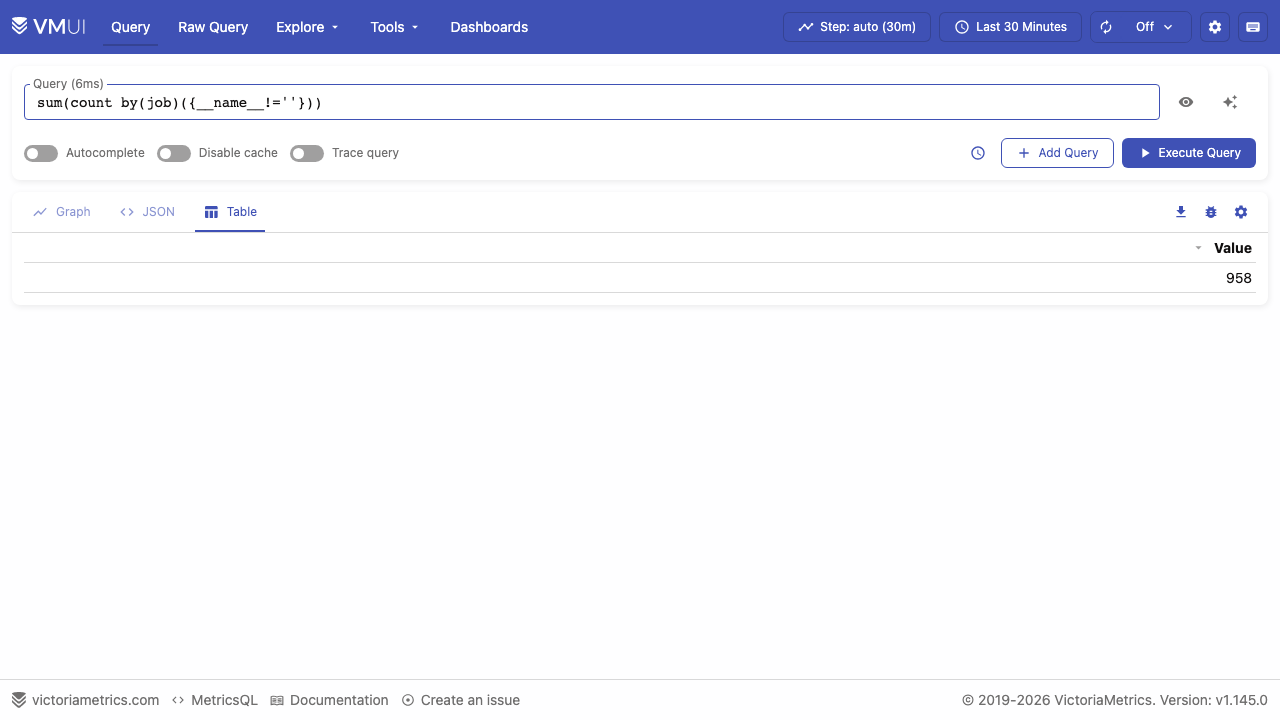 VictoriaMetrics vmui table view