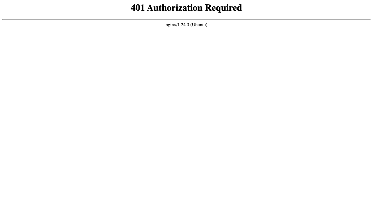 An unauthenticated browser request to the VictoriaTraces web UI is rejected by the nginx Basic Auth gate.