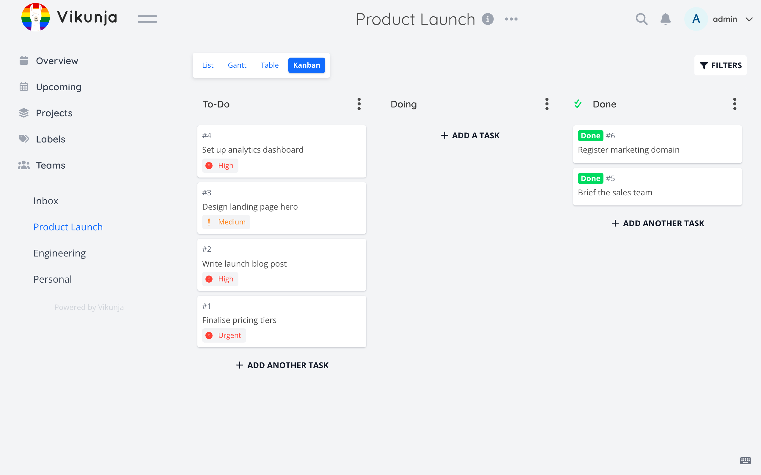 Vikunja kanban board