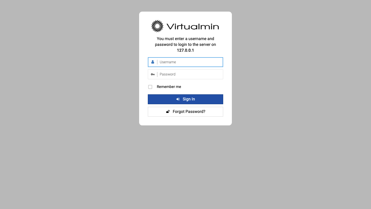 Virtualmin login page
