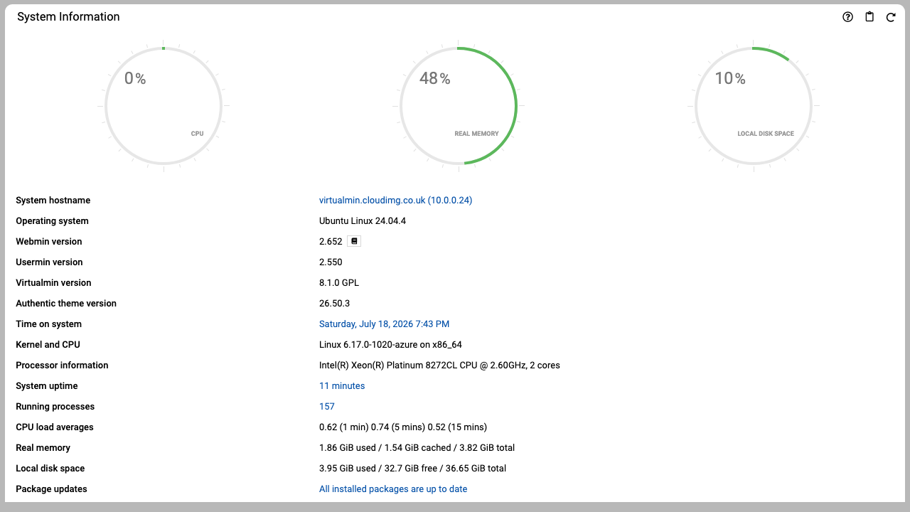 Virtualmin system information