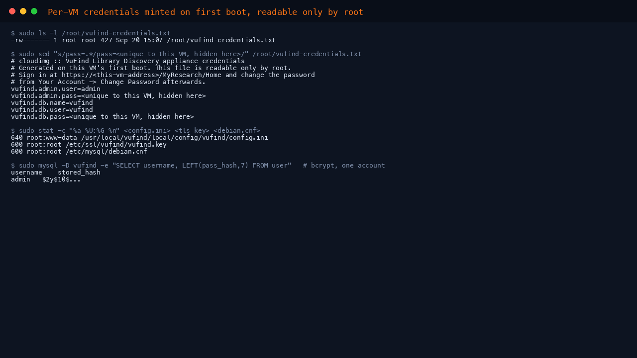 The per VM credentials file, readable only by root