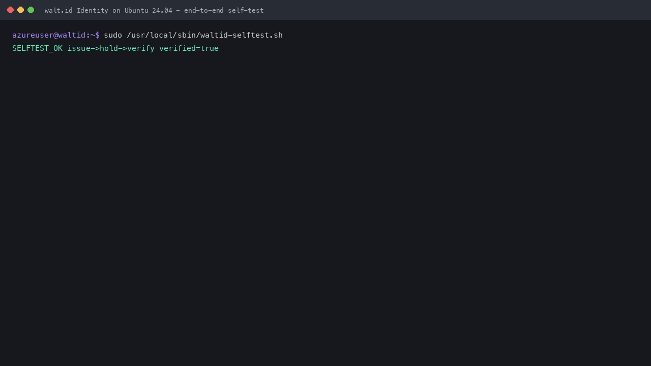 The built in self-test running a full issue, hold and verify round trip and reporting verified true