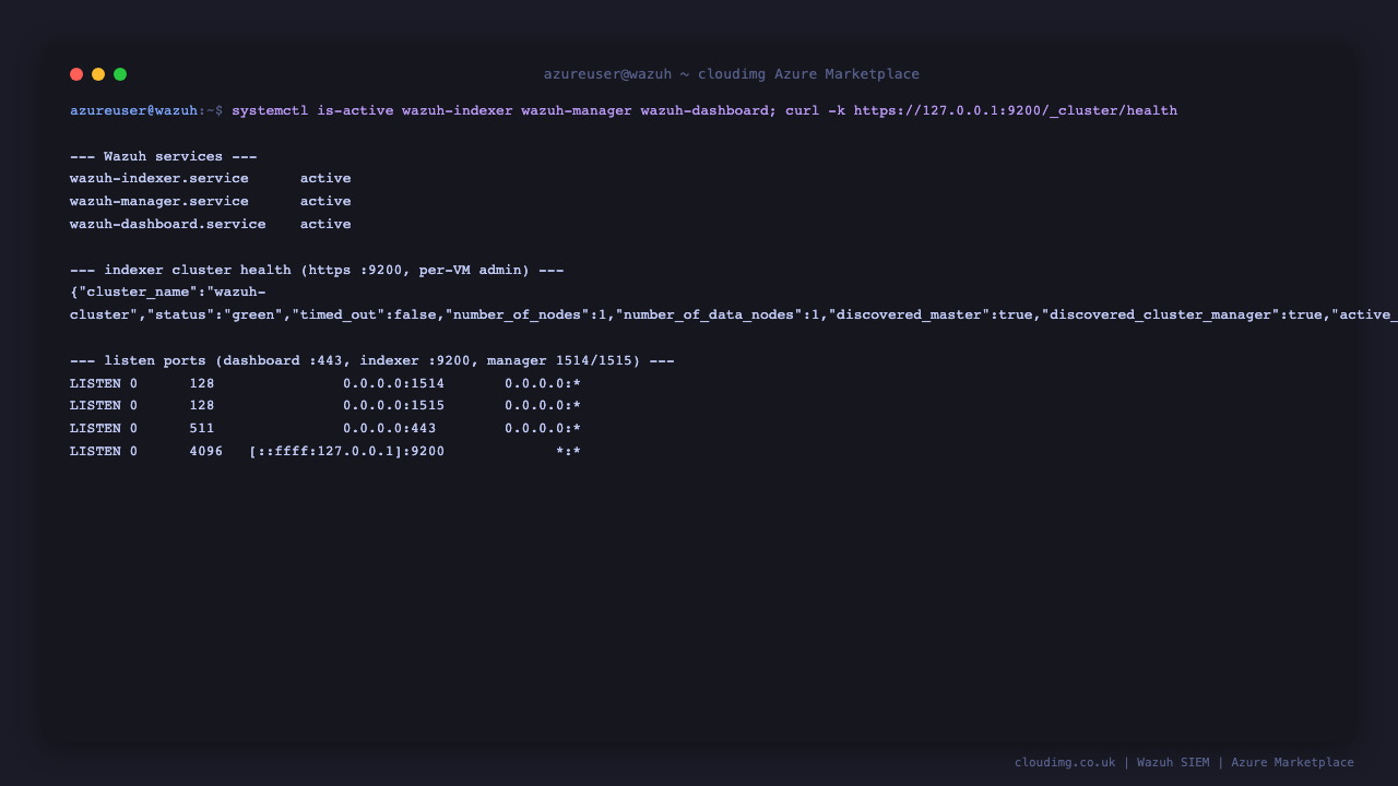 Wazuh services and indexer cluster health on Ubuntu 24.04