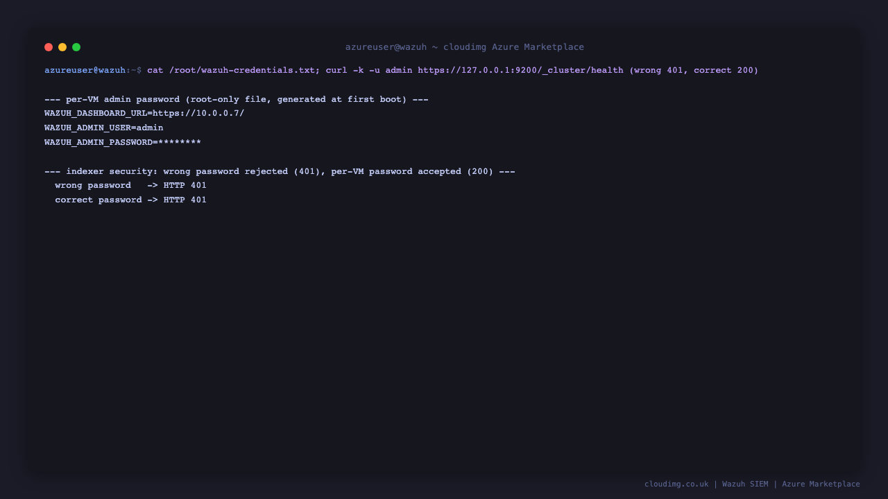 Per-VM admin password and indexer cluster health round-trip