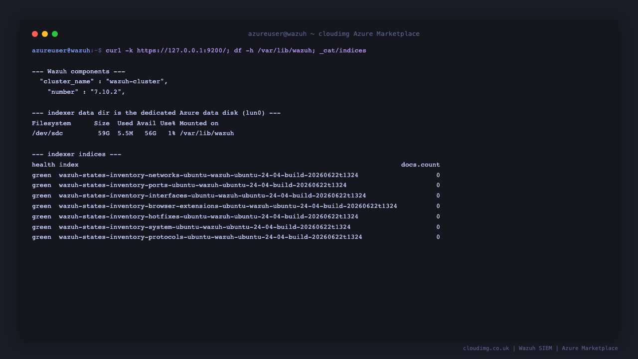 Wazuh version and indexer cluster status