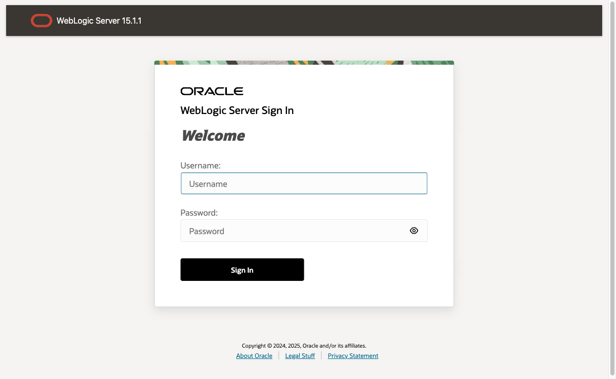 WebLogic 15c Sign In Page